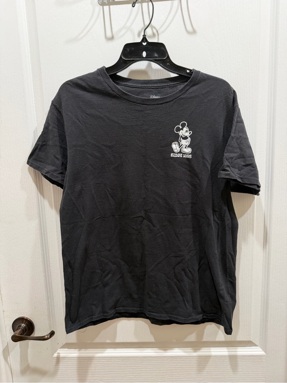 Disney Black Short Sleeve Tee with Small White Mickey Graphic